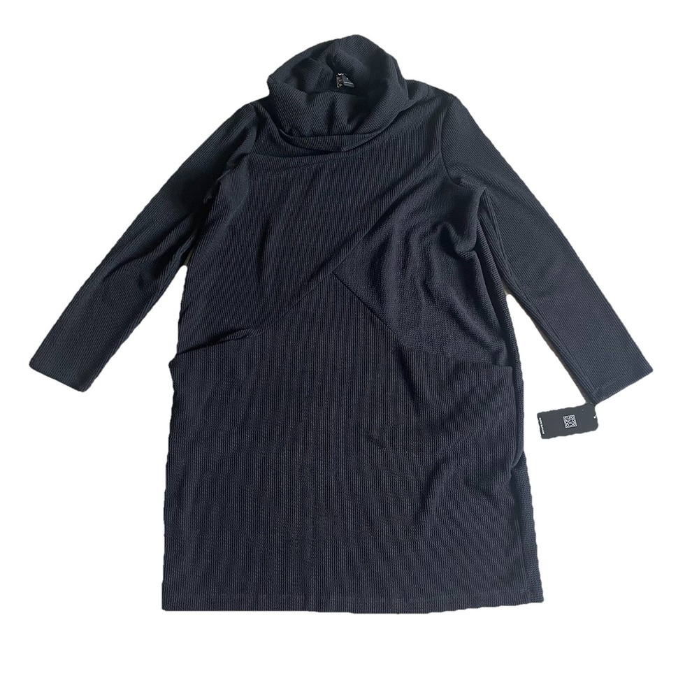 Clara Sun Woo Black Cowl Neck Dress Large Long‎ Sleeve Knit Pockets